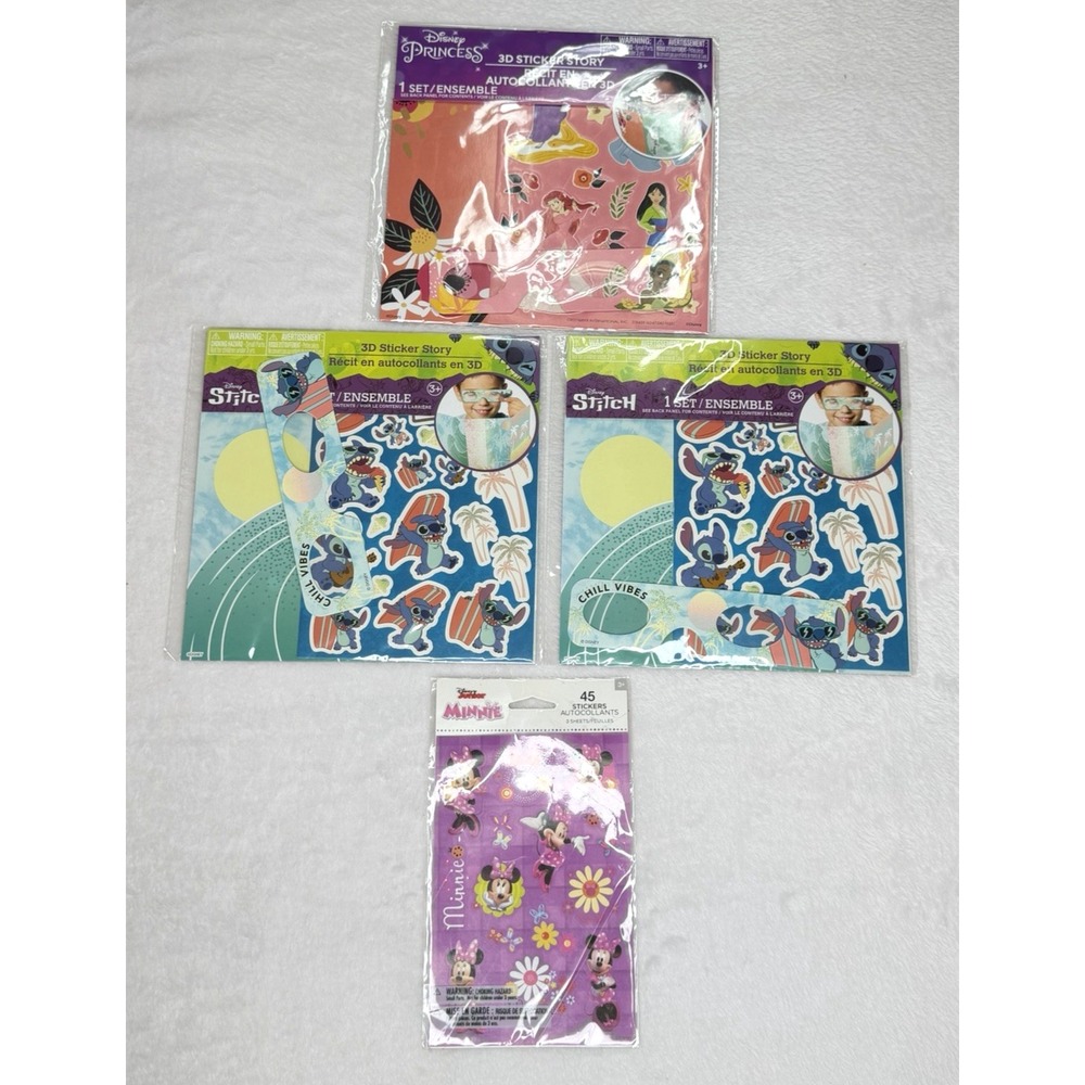 Disney Princess + 2 Stitch 3D Sticker Story Sets + More Lot New